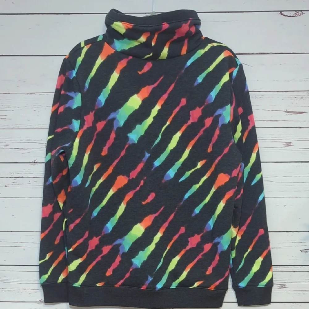 Victoria's Secret Pink Sweatshirt Zebra Rainbow Sherpa Cowl Neck Pullover Medium